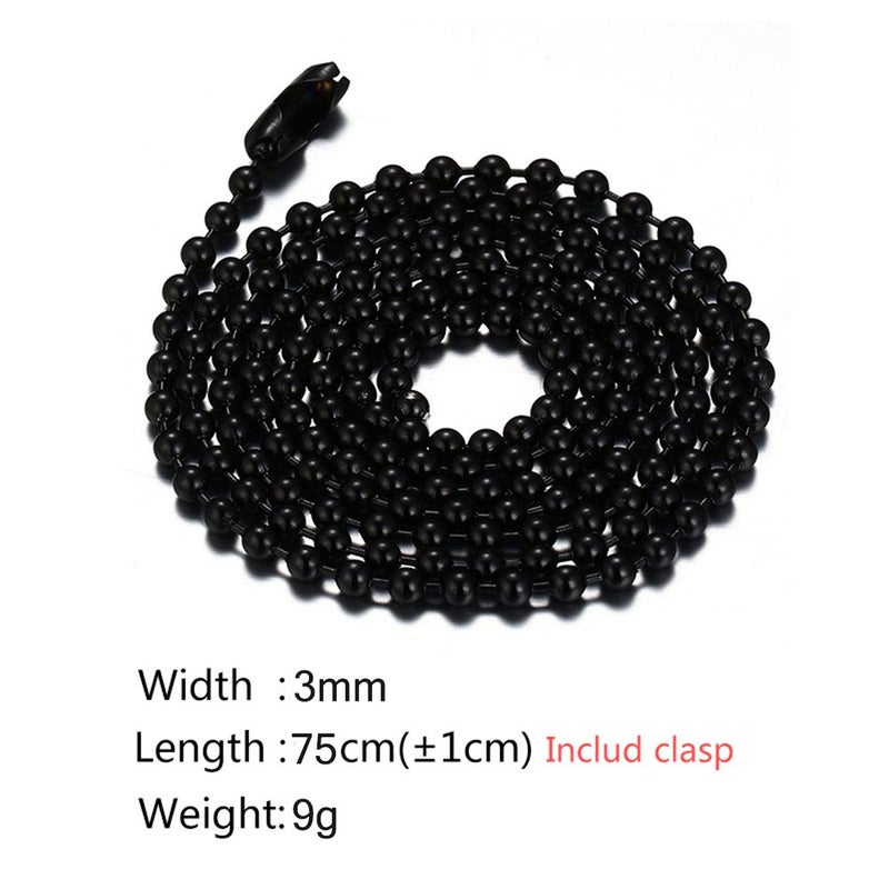 SINLEO Titanium Stainless Steel Small Beads Ball Chain Necklace for Men Women Dog Tag Link Chain Black 3MM 30 Inches - Image 2